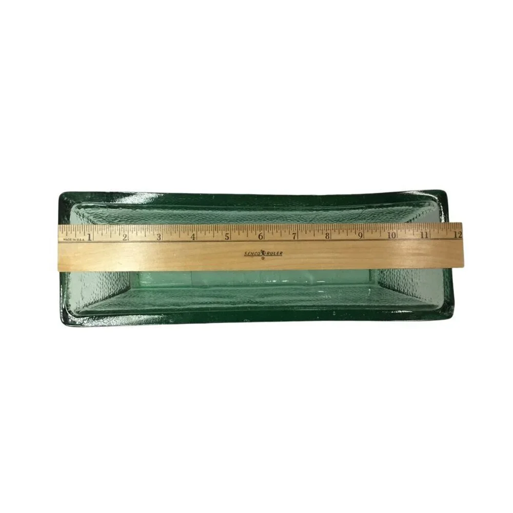 Mid-Century MCM Thick Green Clear Ice Glass Container Heavy 11.75 x 4 Pebbled